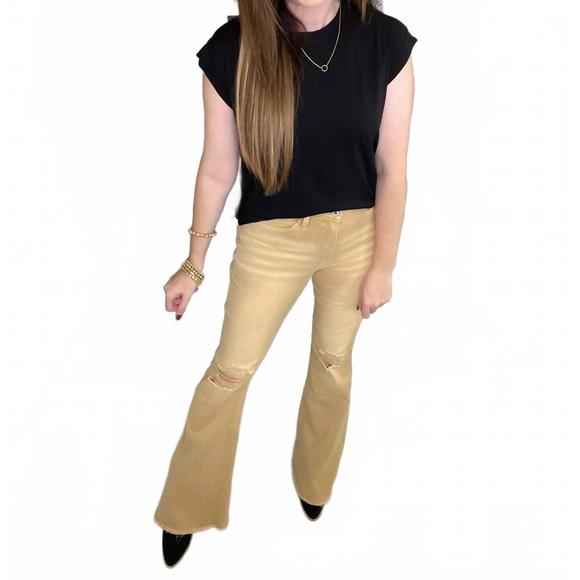 VERVET BY FLYING MONKEY Denim - NEW VERVET BY FLYING MONKEY elliott distressed flare jeans in beige